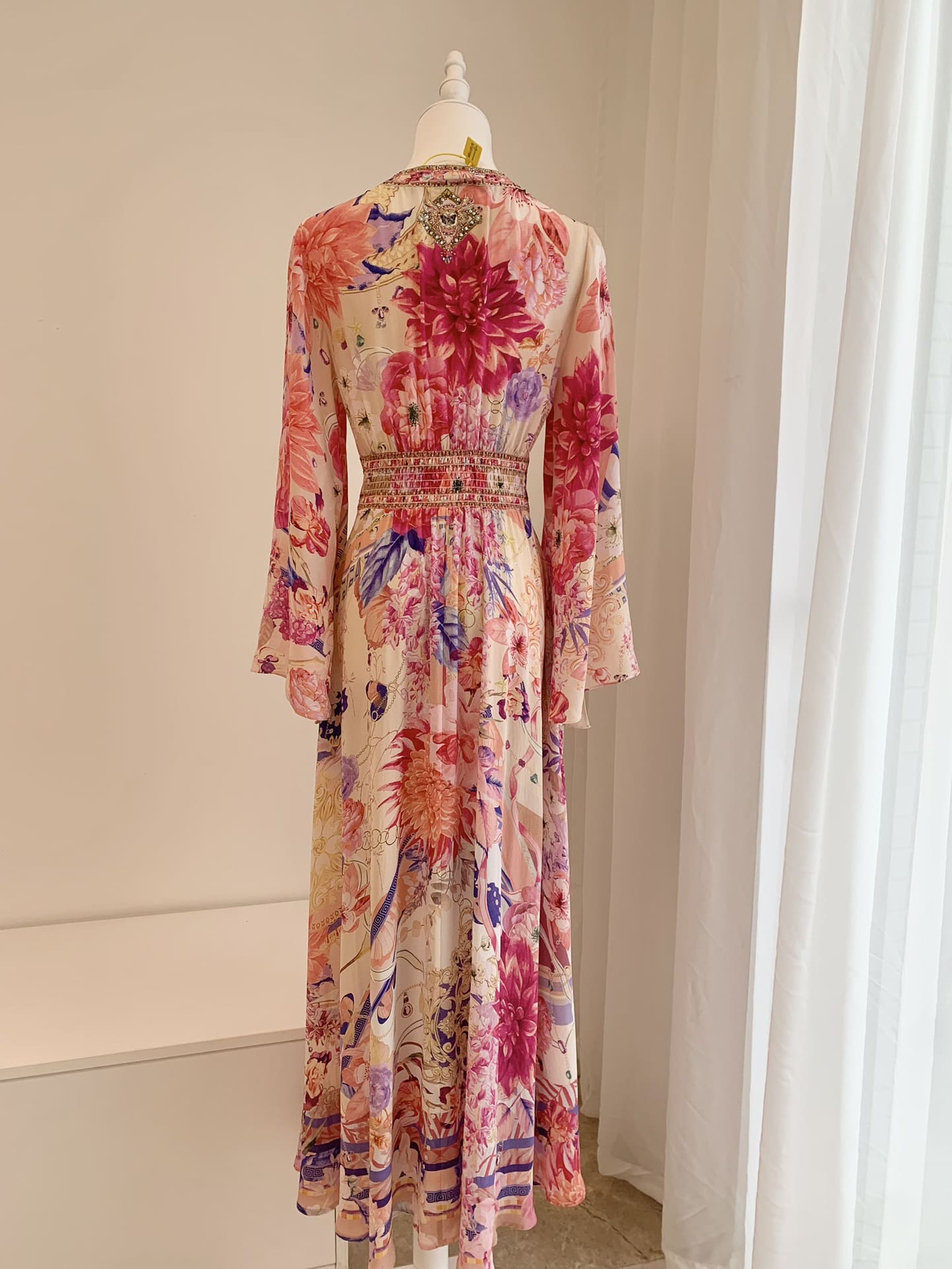 VÁY CAMILLA V NECK Peony Floral Silk Diamond Short Sleeve High Classy