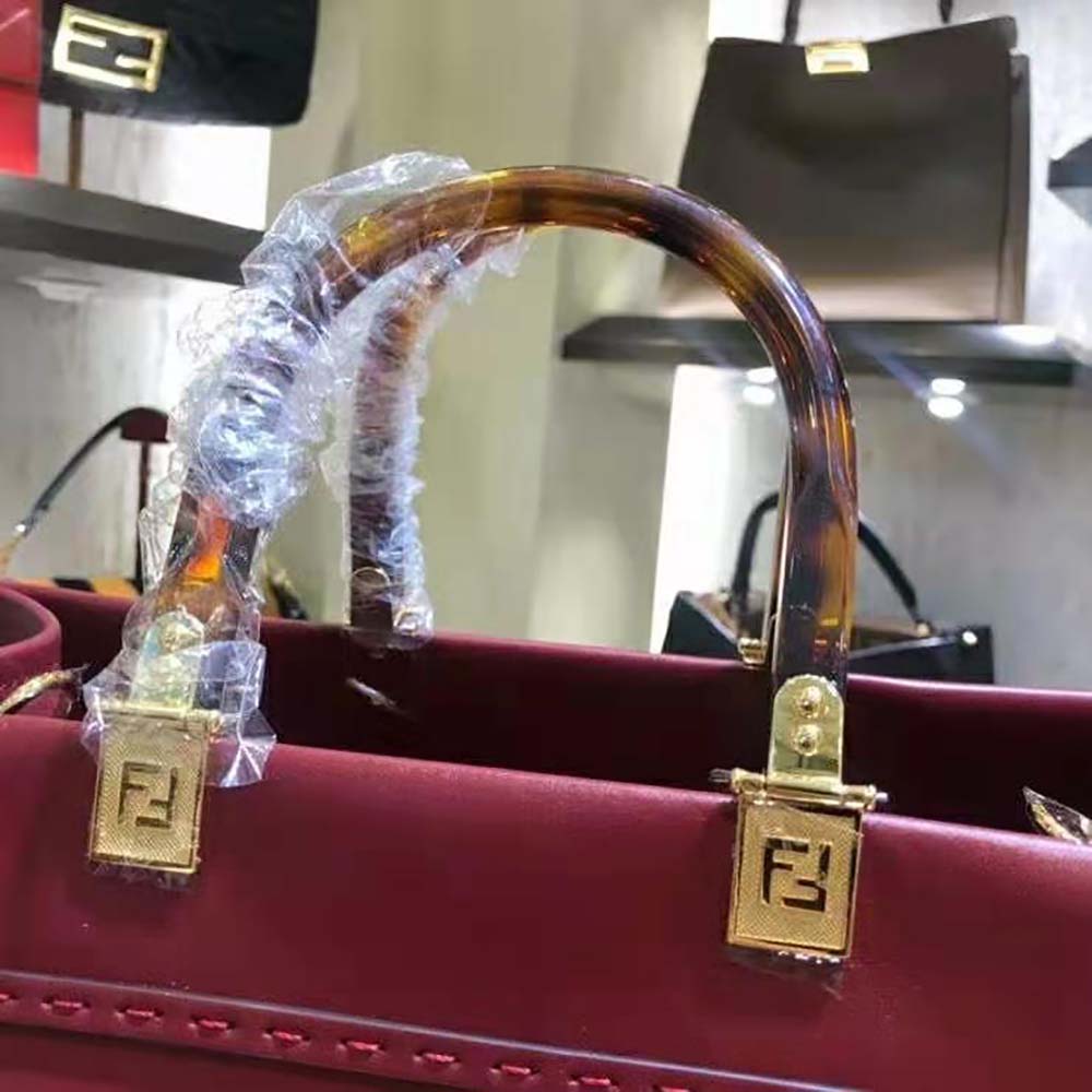 TÚI Fendi Women Sunshine Shopper Burgundy Leather Shopper-Maroon