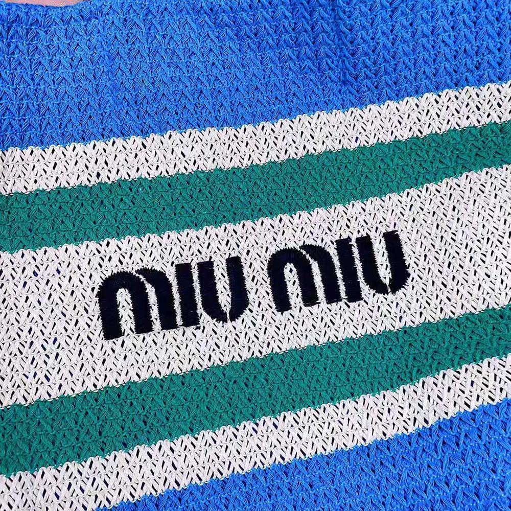 TÚI Miu Miu Women Woven Fabric Tote Bag-Blue