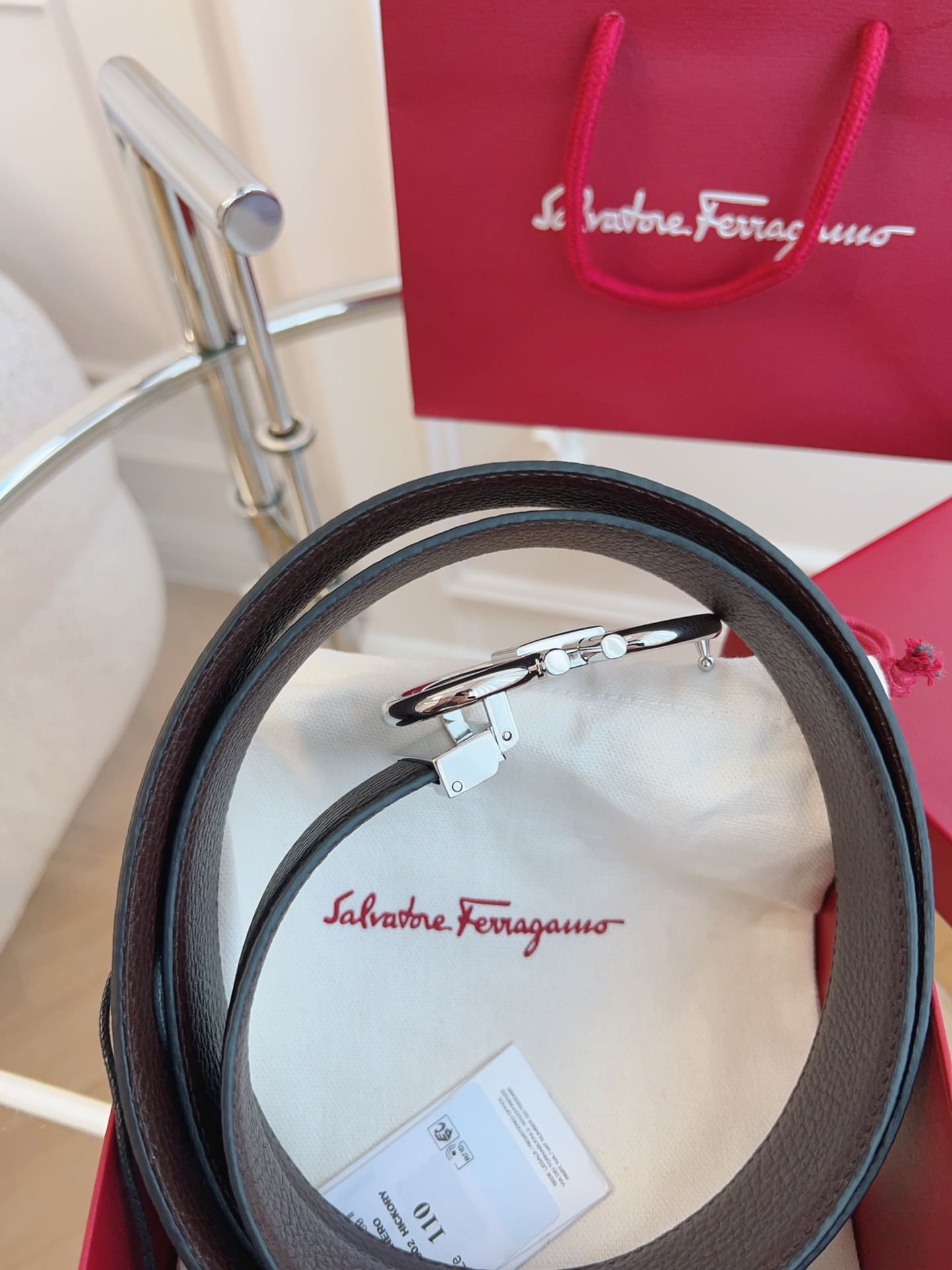 DÂY LƯNG Salvatore Ferragamo Adjustable Gancini Belt Khóa bạc
