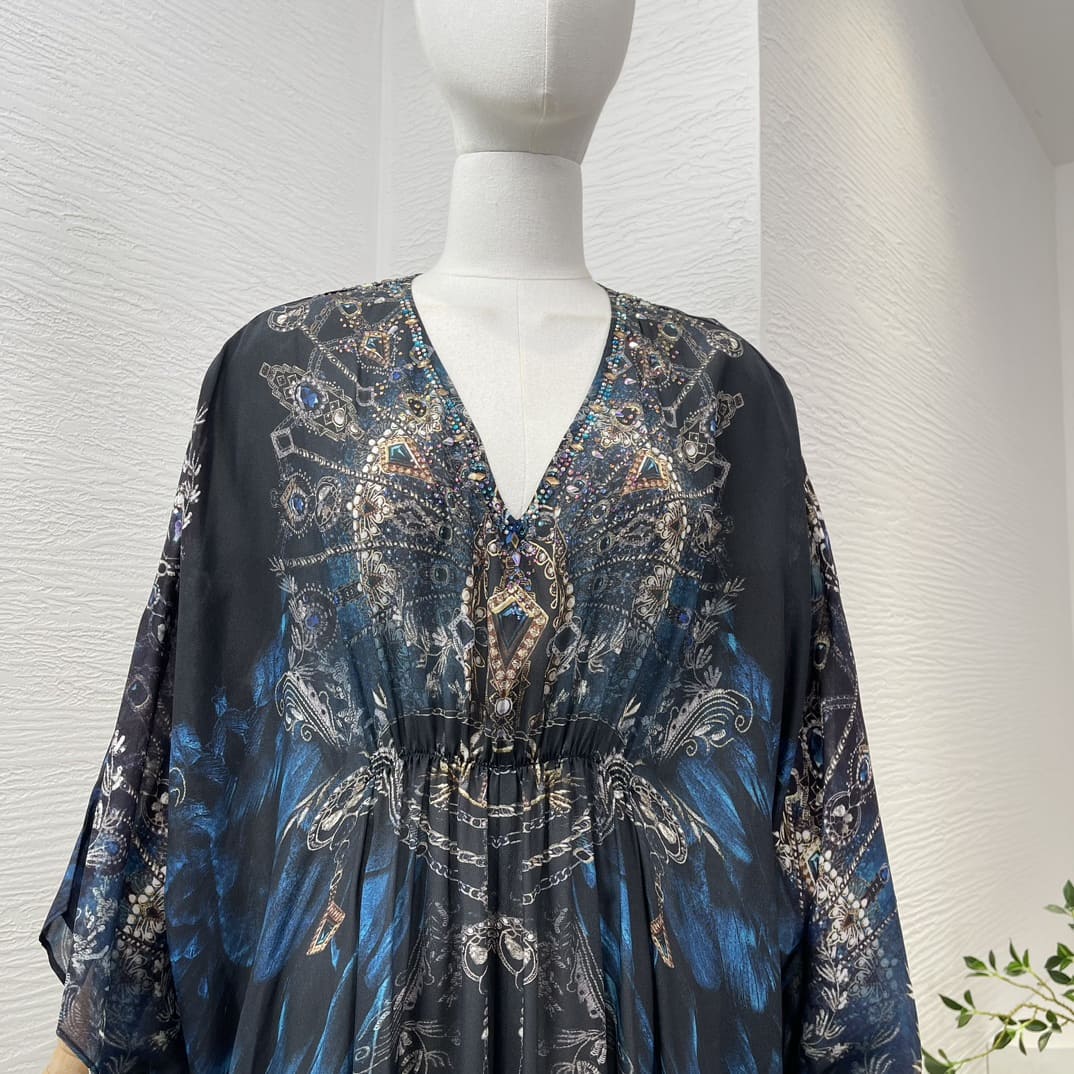 VÁY CAMILLA WorldCloset Dreaming Blue Diamonds Pressed Long Sleeve Midi Dress High Classy