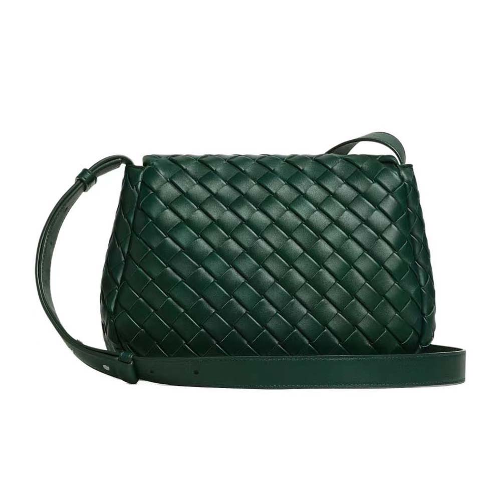TÚI BOTTEGA VENETA Unisex Small Cobble Messenger in Calfskin Leather-Dark Green