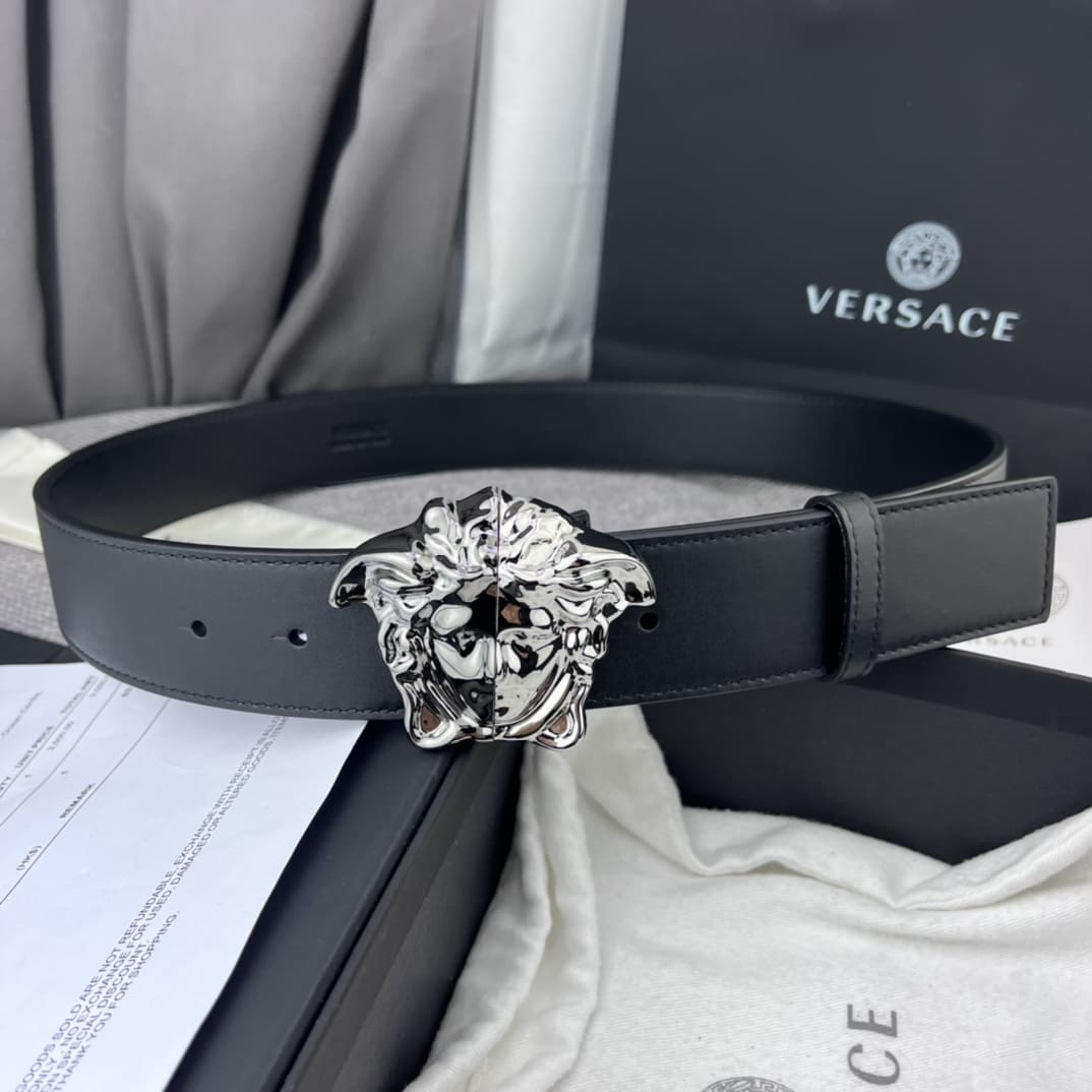 DÂY LƯNG VERSACE MEDUSA HEAD CALFSKIN LEATHER Khóa trắng