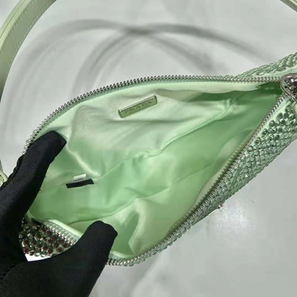 TÚI Prada Women Crystal-Studded Satin Pouch-Aqua
