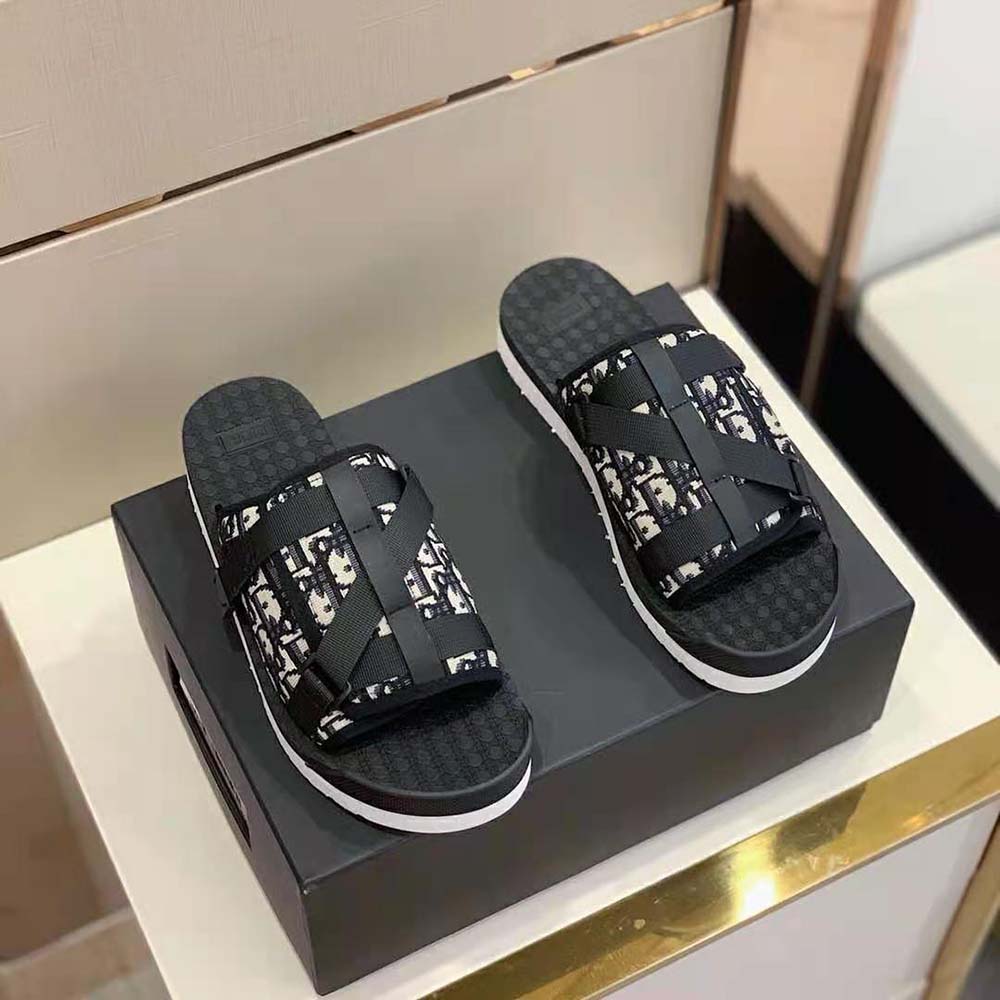 GIÀY DIOR Alpha Sandal Beige and Black Dior Oblique Jacquard