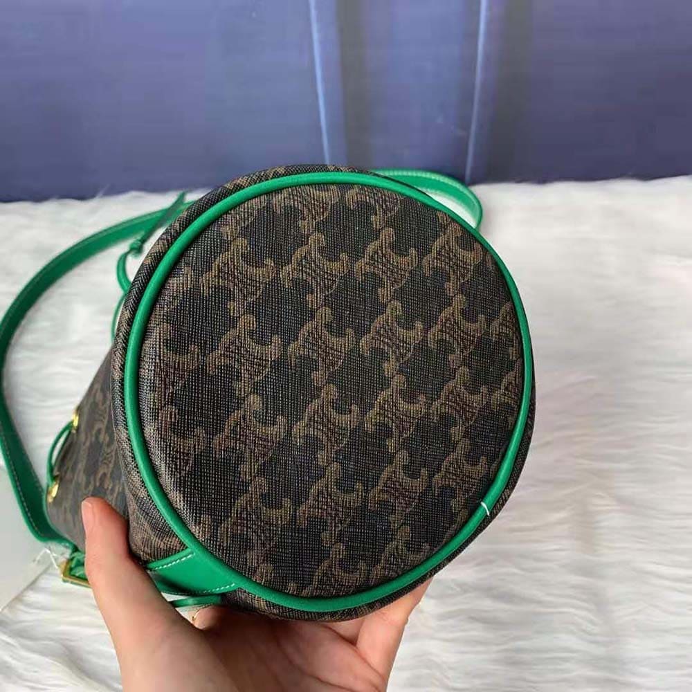 TÚI Celine Women Small Drawstring Bag in Triomphe Canvas-Green