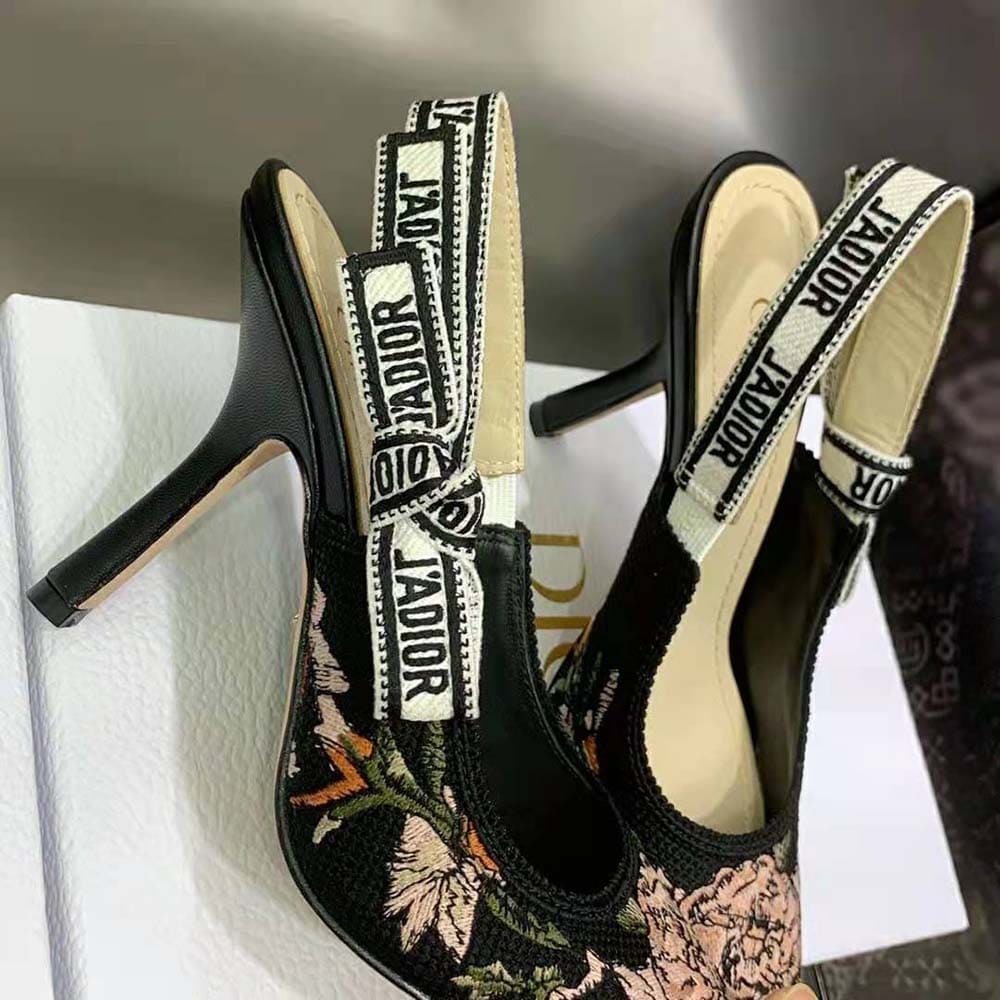 GIÀY Dior Women J’Adior Slingback Pump Black Multicolor Cotton with Dior Jardin Botanique Embroidery