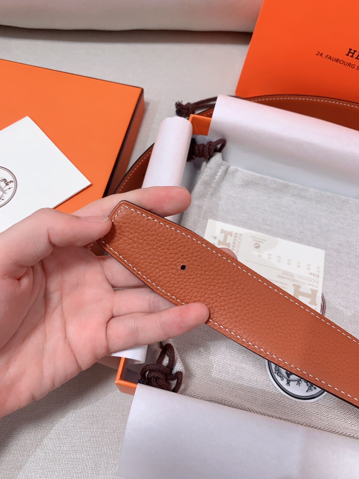 DÂY LƯNG HERMES H Togo leather hai mặt khóa bạc