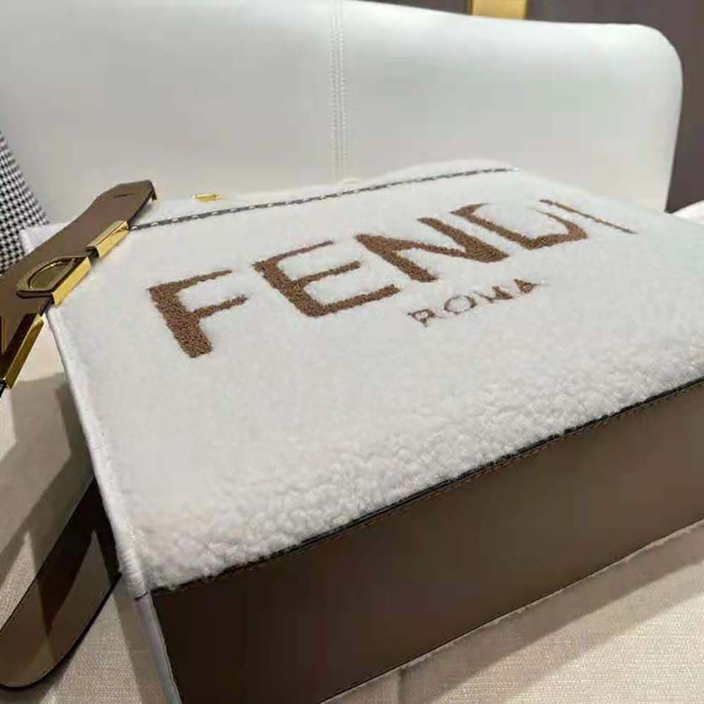 TÚI Fendi Women Sunshine Medium White Sheepskin Shopper