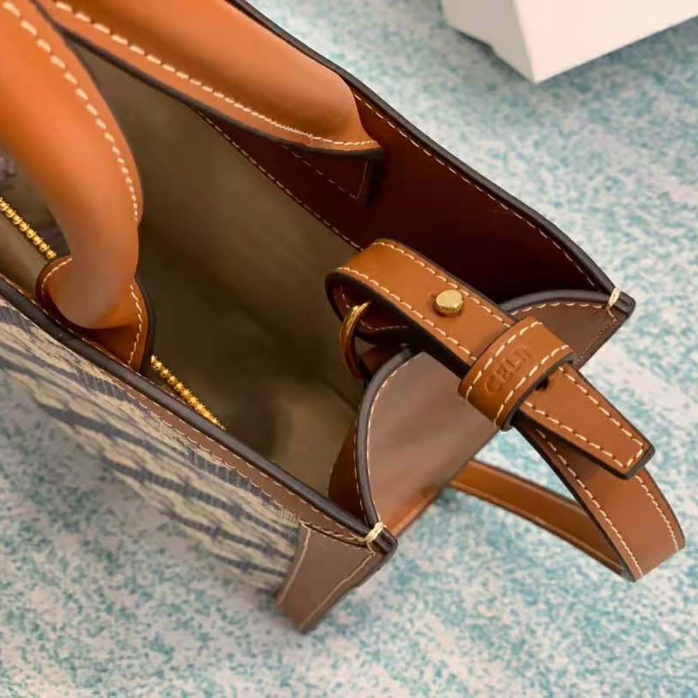 TÚI Celine Women Small Vertical Cabas Celine in Maillon Triomphe Jacquard and Calfskin