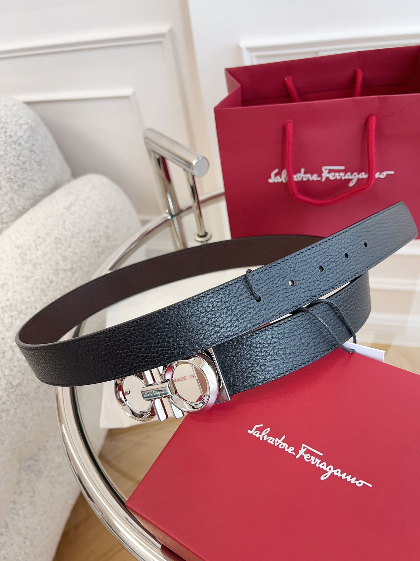 DÂY LƯNG Salvatore Ferragamo Adjustable Gancini Belt Khóa bạc