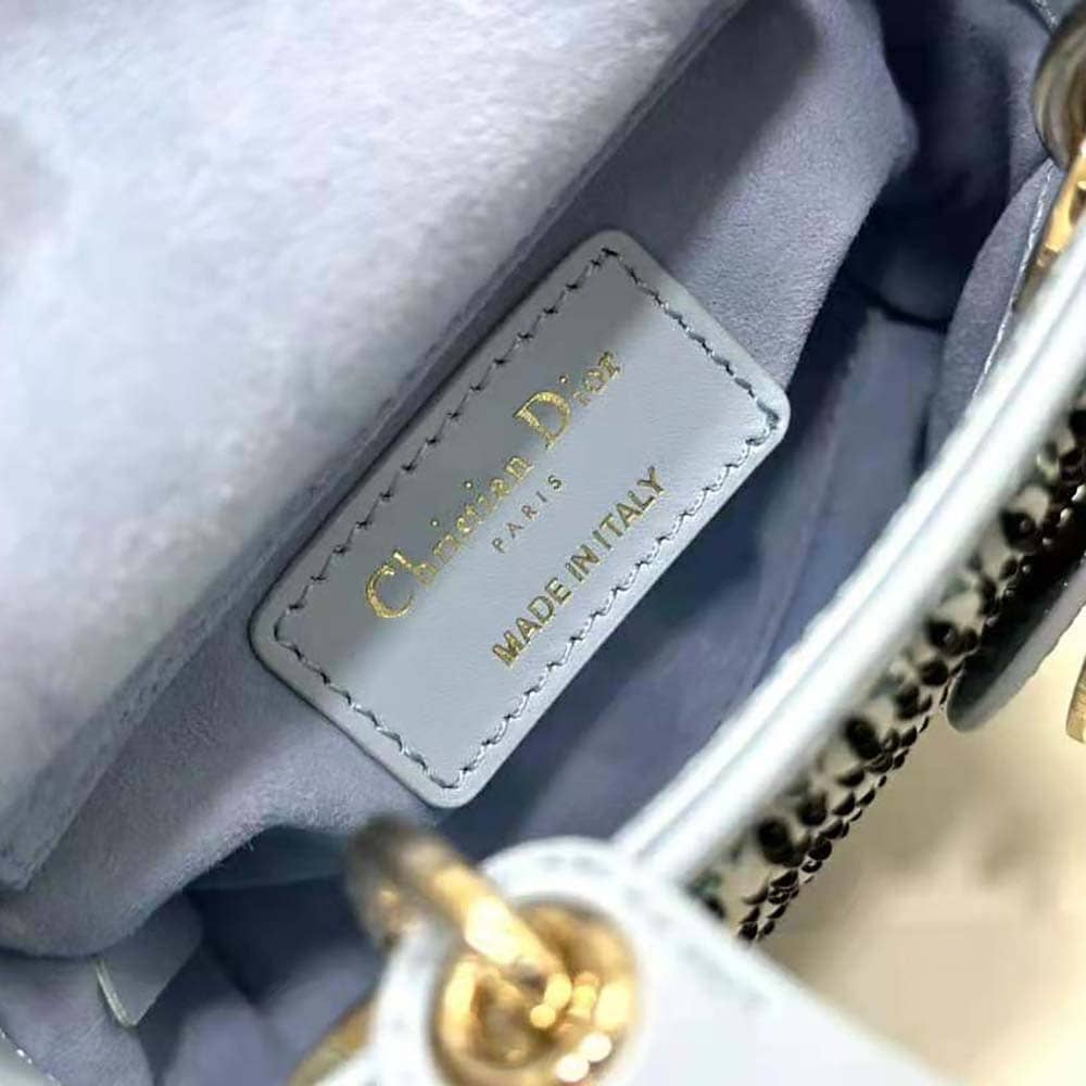 TÚI Dior Women Micro Lady Dior Bag Horizon Blue Embroidered Calfskin with Multicolor Sequins