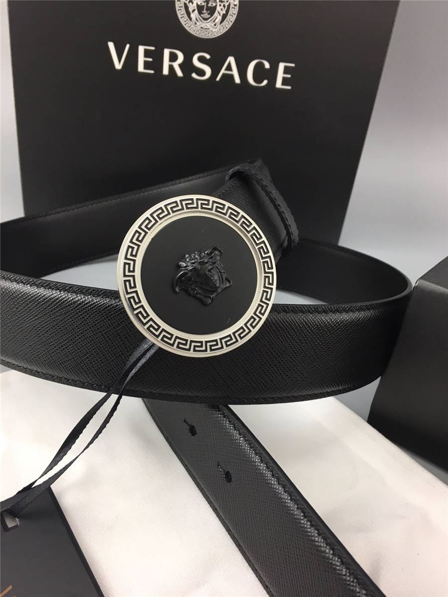 DÂY LƯNG VERSACE MEDUSA HEAD CIRCLE CALFSKIN LEATHER Khóa đen