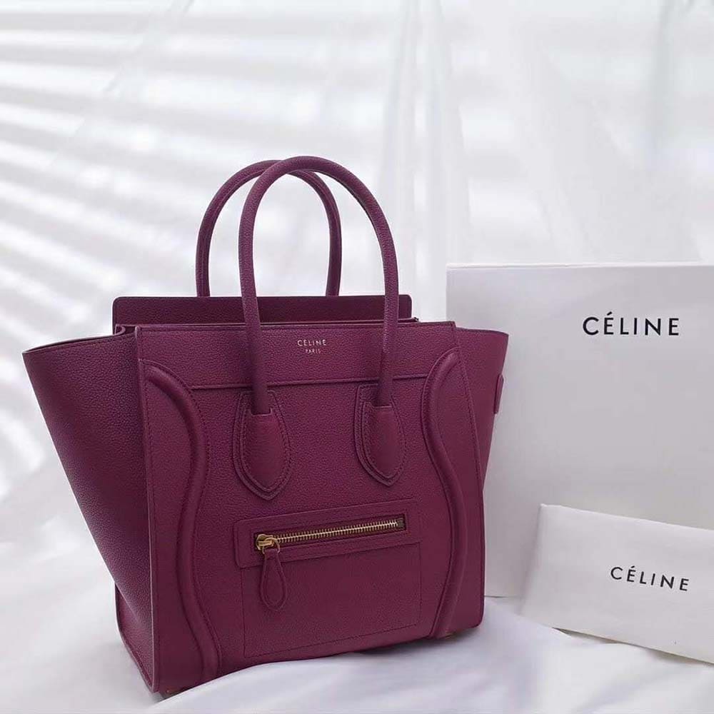 TÚI Celine Women Micro Luggage Handbag in Drummed Calfskin-Maroon