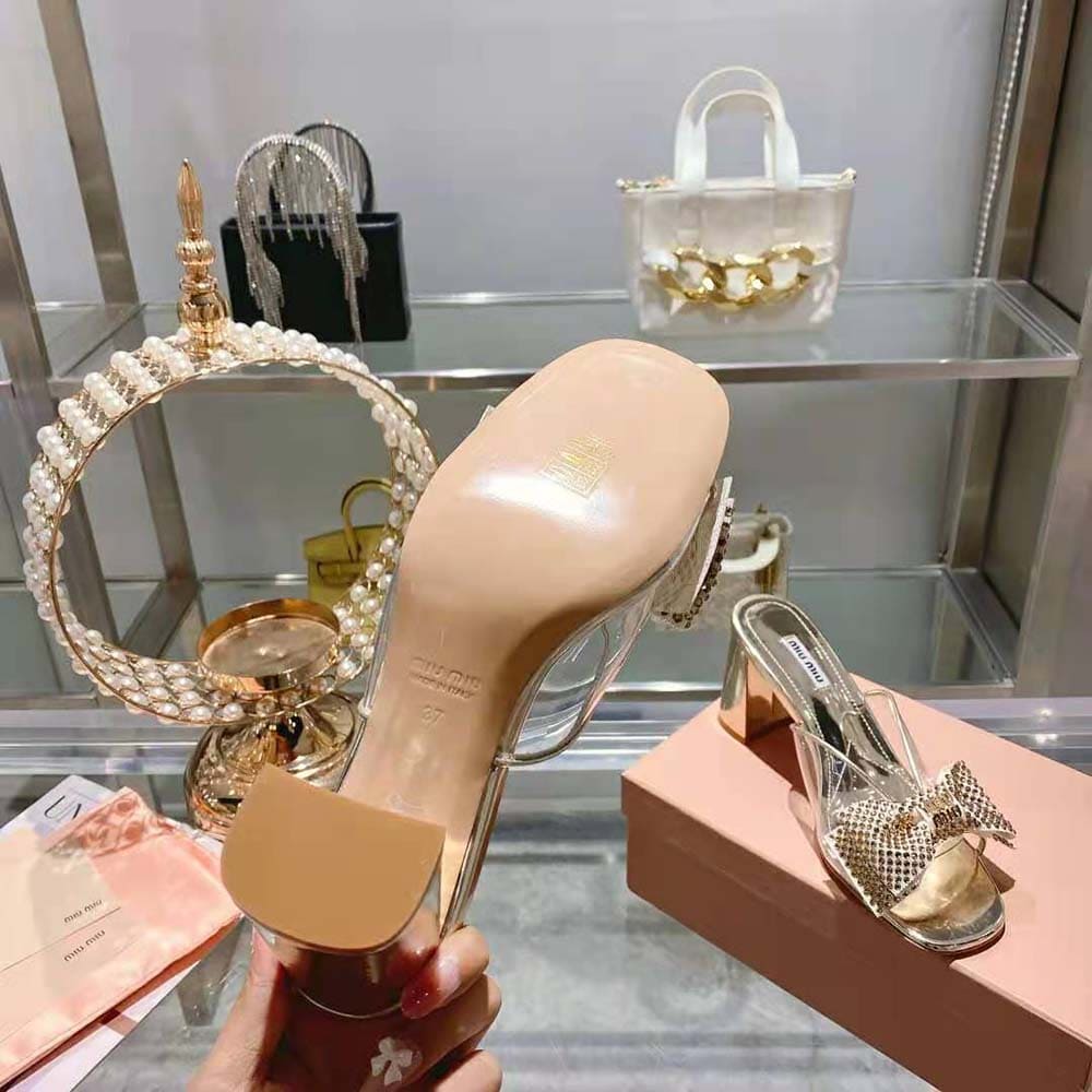 GIÀY Miu Miu Women Vinyl and Metallic Leather Sandals with Crystals