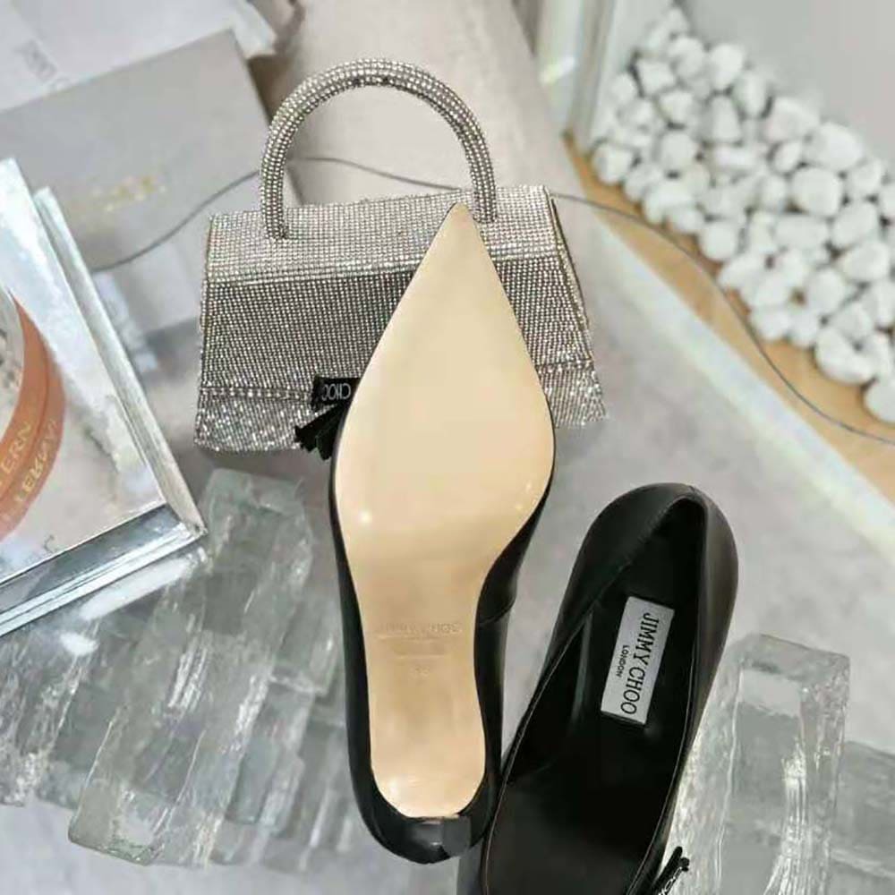 GIÀY Jimmy Choo Women Romy 85 Black Nappa Leather Pumps with Jimmy Choo Bow