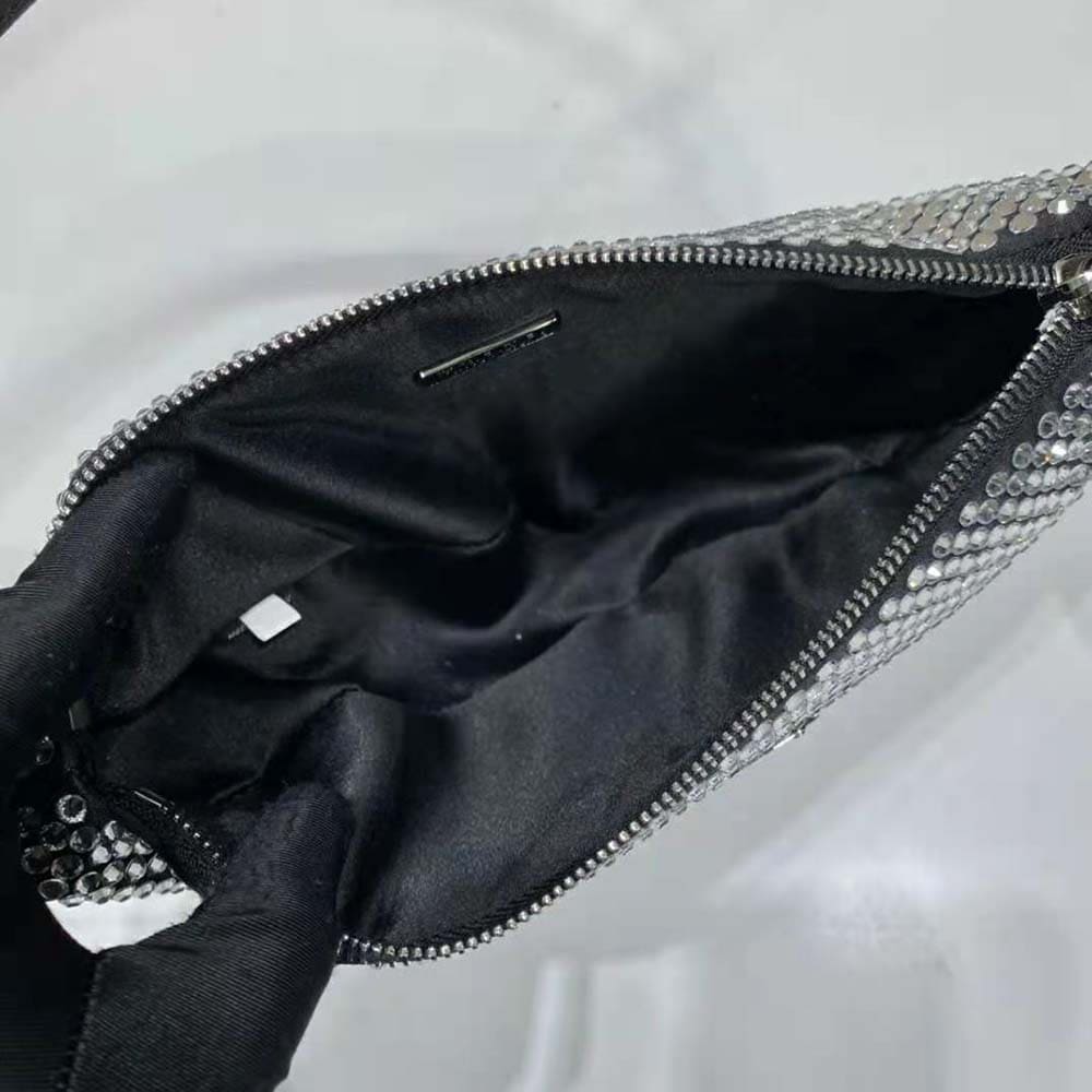 TÚI Prada Women Crystal-Studded Satin Pouch-Black