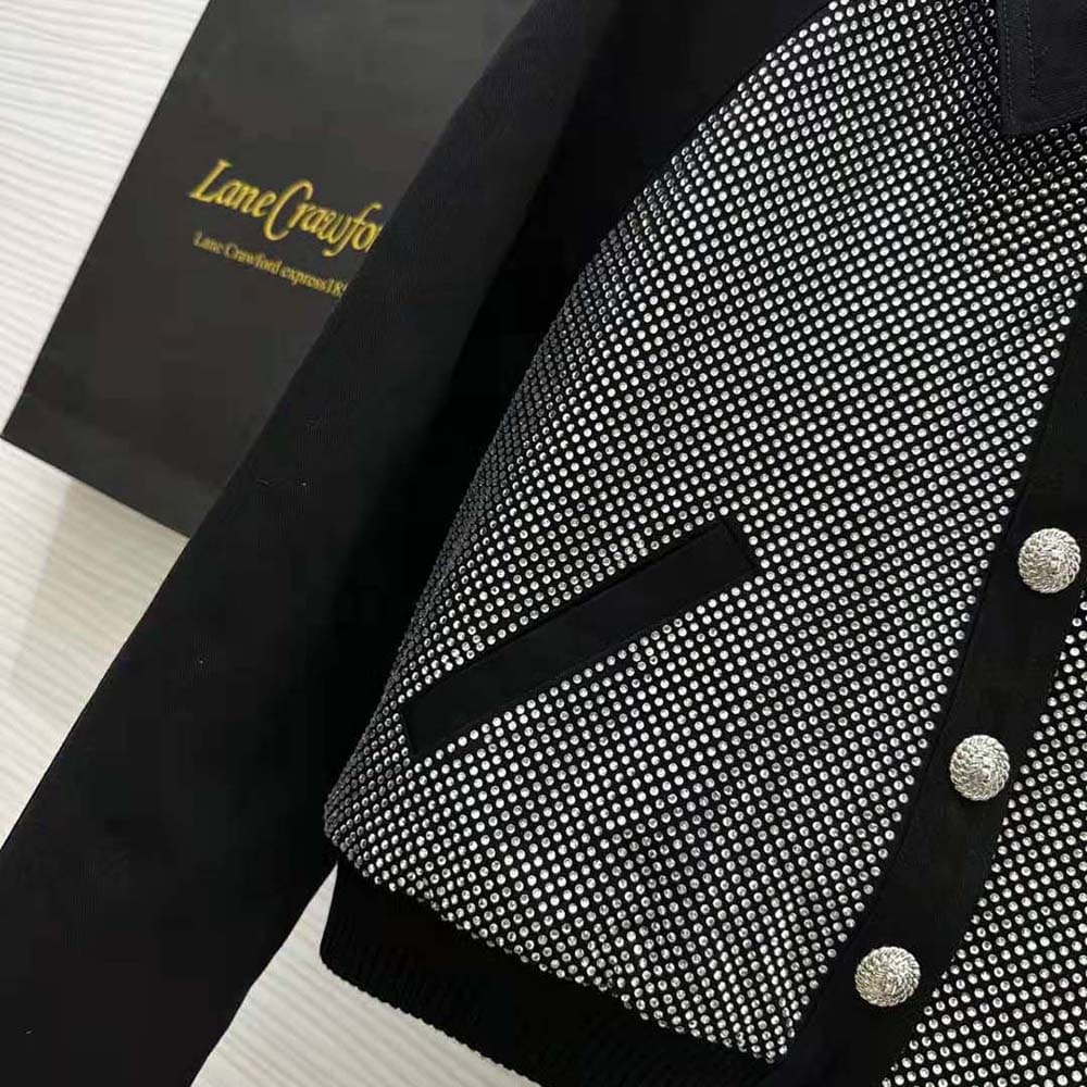 ÁO Balmain Women Cropped Balmain Jacket with Rhinestones