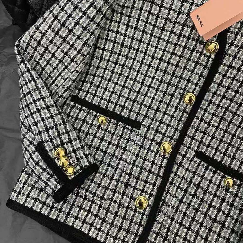 ÁO Miu Miu Women Single-breasted Boucle Jacket with Embroidered Logo