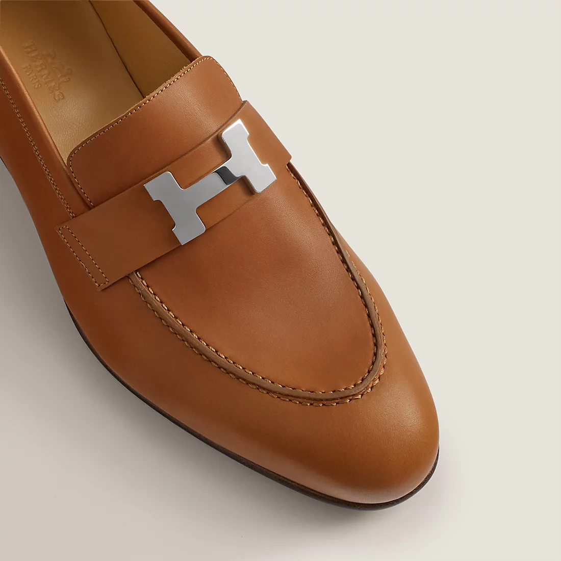 GIÀY HERMES PARIS LOAFER COWHIDE LEATHER LIGHT BROWN SS2022