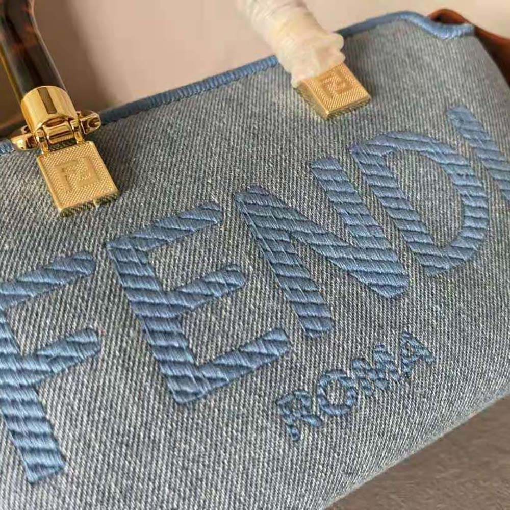 TÚI Fendi Women By The Way Mini Light Blue Denim Small Boston Bag