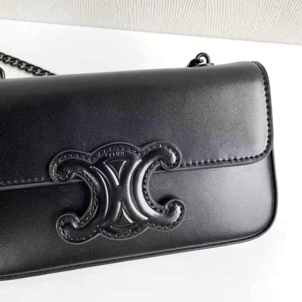 TÚI Celine Women Chain Shoulder Bag Cuir Triomphe in Shiny Calfskin-Black