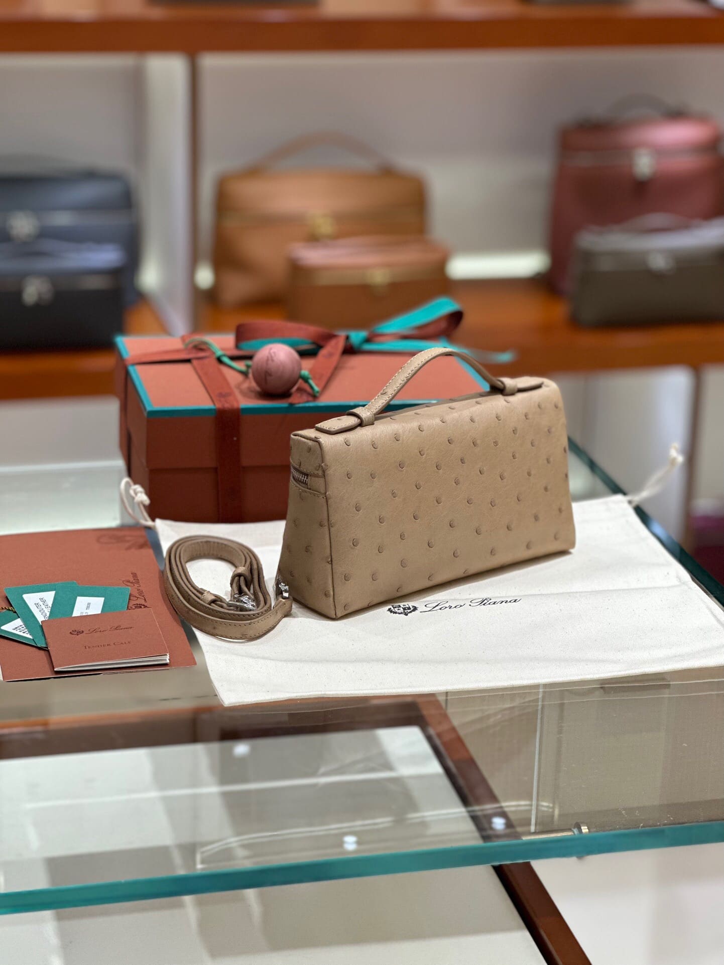 TÚI Loro Piana Women Extra Pocket L27 in Ostrich Leather Light Brown da đà điểu(Gía Liên Hệ)