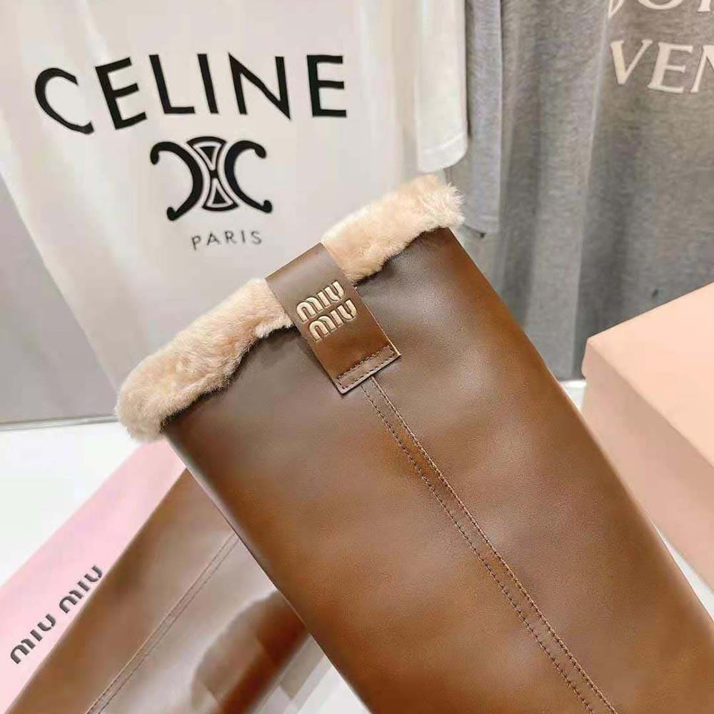 GIÀY Miu Miu Women Fumé Leather Boots-Brown