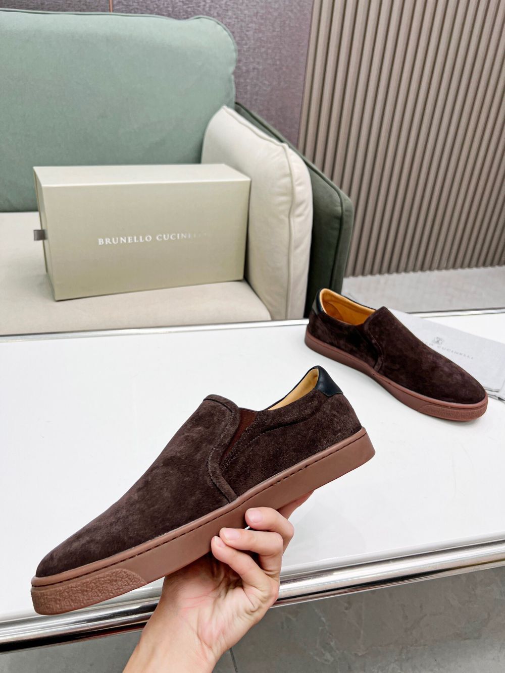 GIÀY BRUNELLO CUCINELLI Suede Brown Slip on shoes