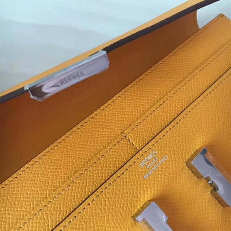 Ví Hermes Women Constance Long Wallet in Calfskin Leather-Orange