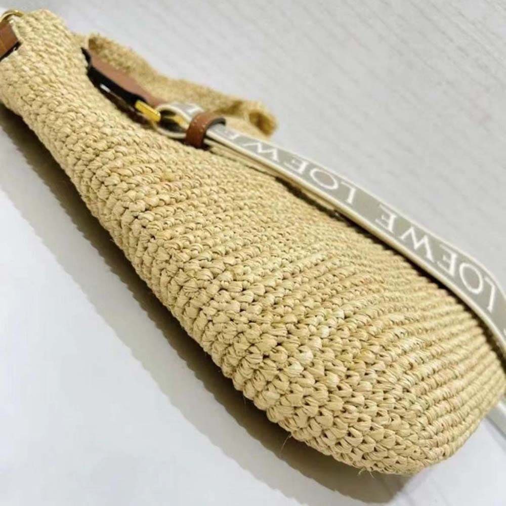 TÚI LOEWE  Mini Slit Bag in Raffia and Calfskin-Beige