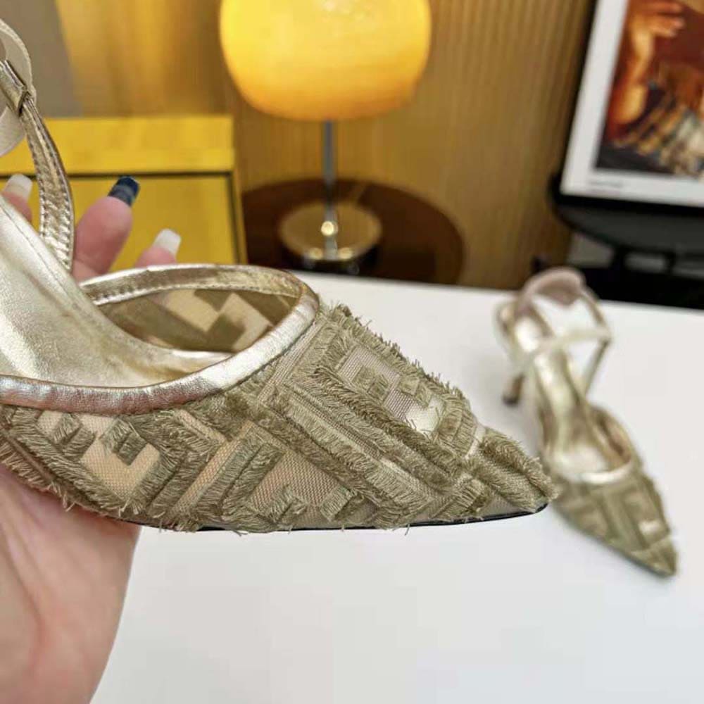 GIÀY Fendi Women Colibrì Lite Gold Mesh High-Heeled Slingbacks