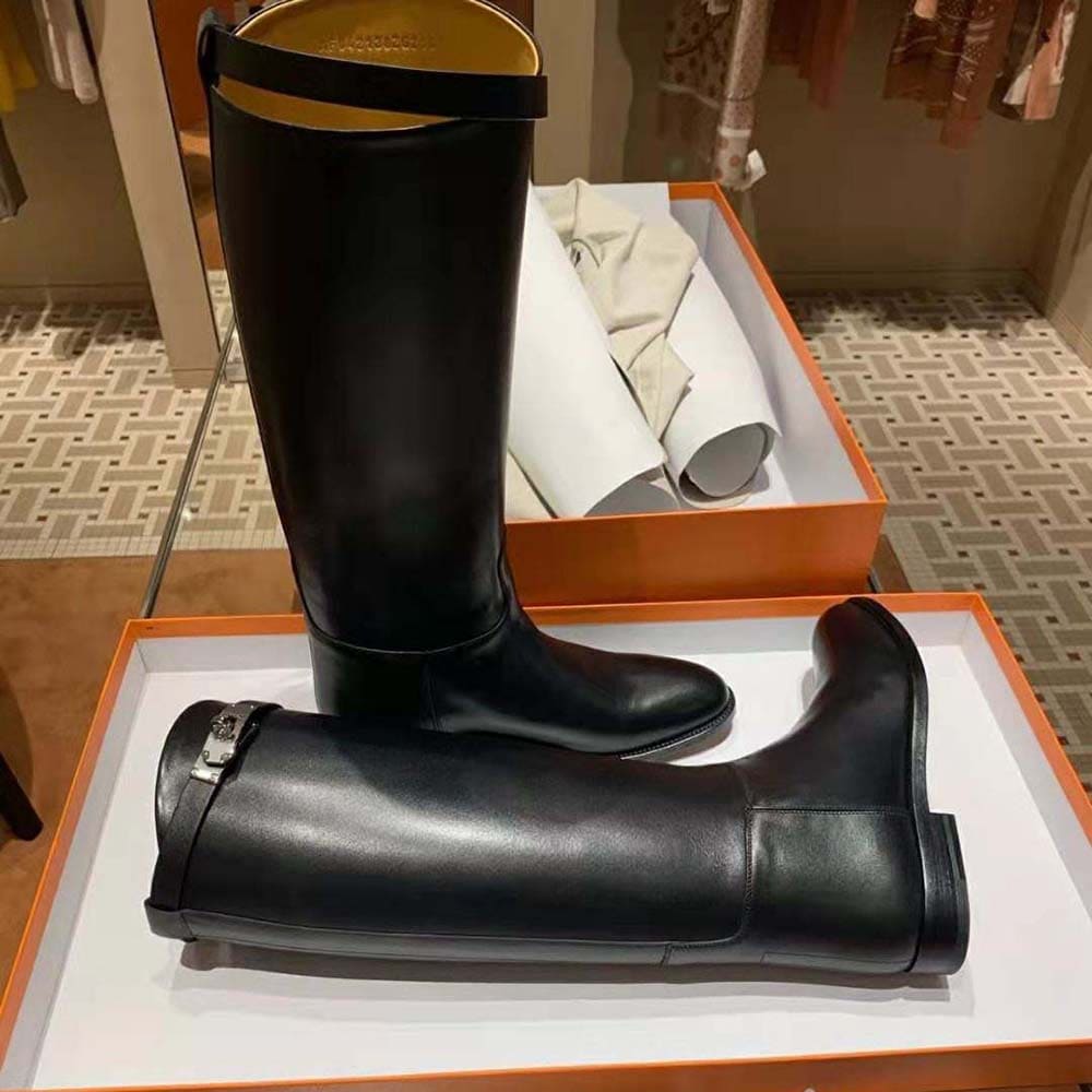 GIÀY Hermes Women Jumping Boot in Box Calfskin-Black