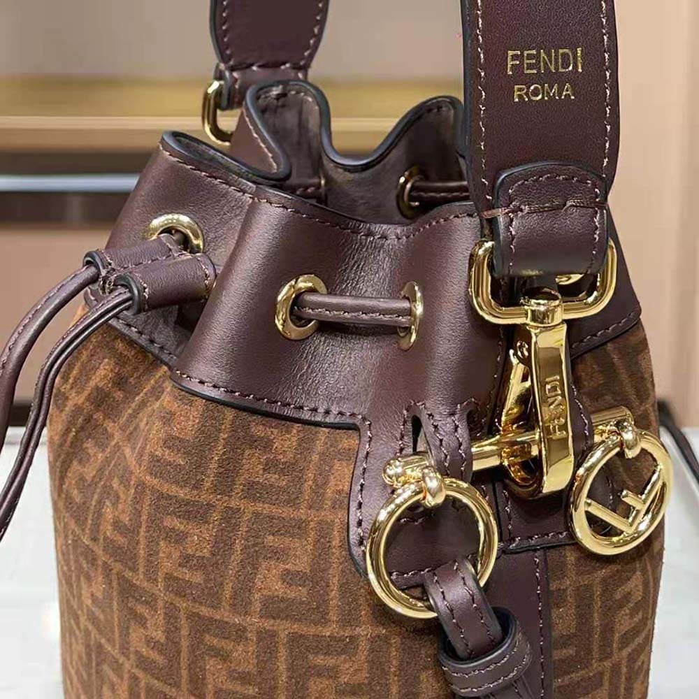 TÚI Fendi Women Mon Tresor Brown Leather Mini-Bag with FF Print