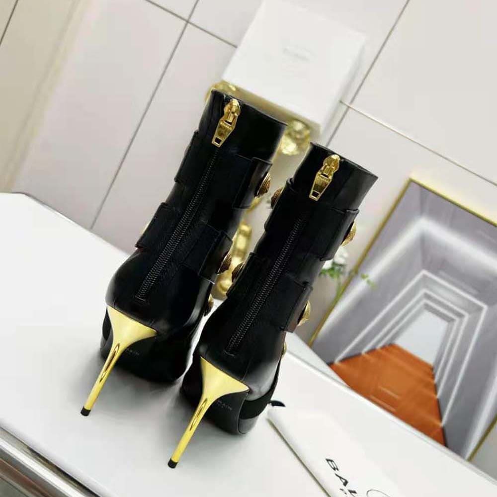 GIÀY Balmain Women Alma Leather Ankle Boots-Black