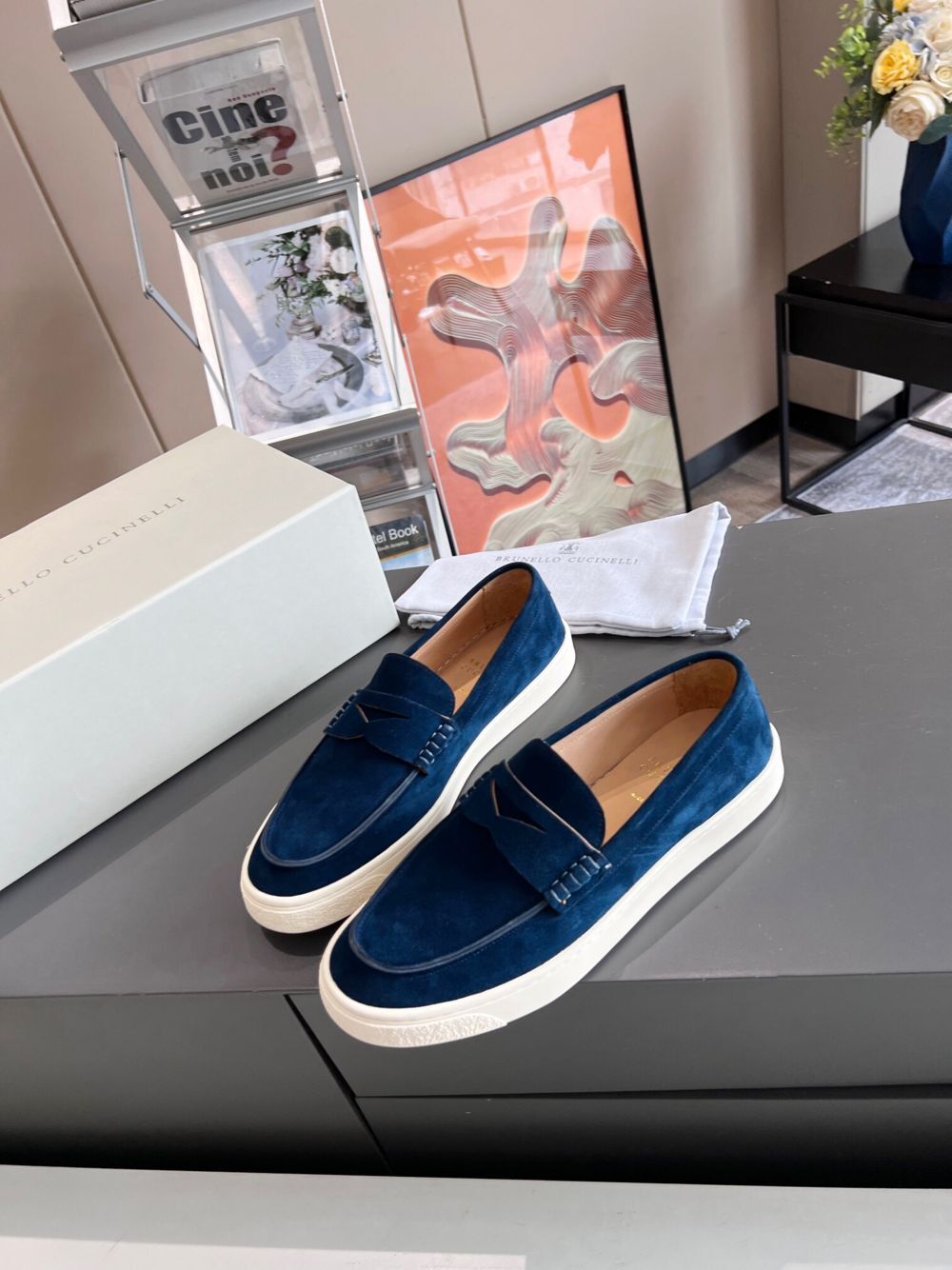 GIÀY BRUNELLO CUCINELLI Suede Blue loafer shoes