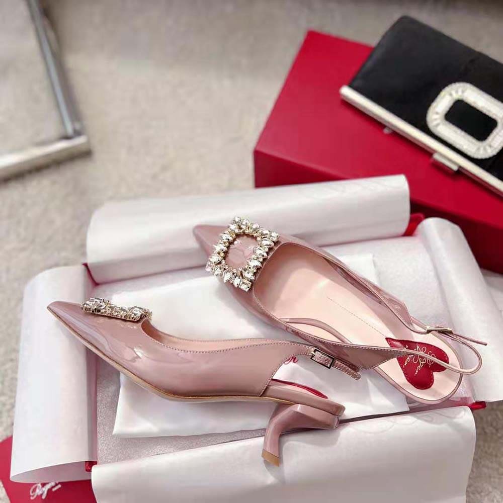 GIÀY Roger Vivier Women Virgule Strass Buckle Slingback Pumps in Patent Leather