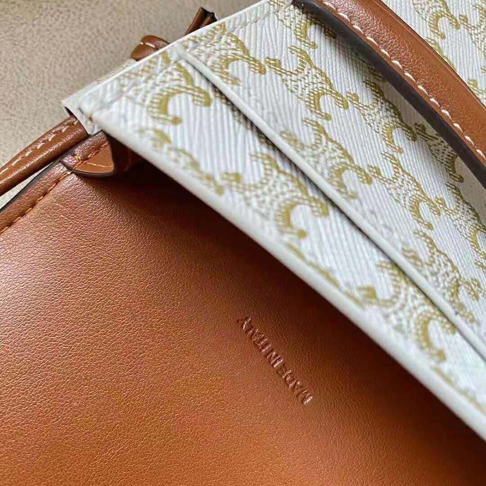 TÚI Celine Women Phone Pouch with Flap in Triomphe Canvas and Lambskin-Beige