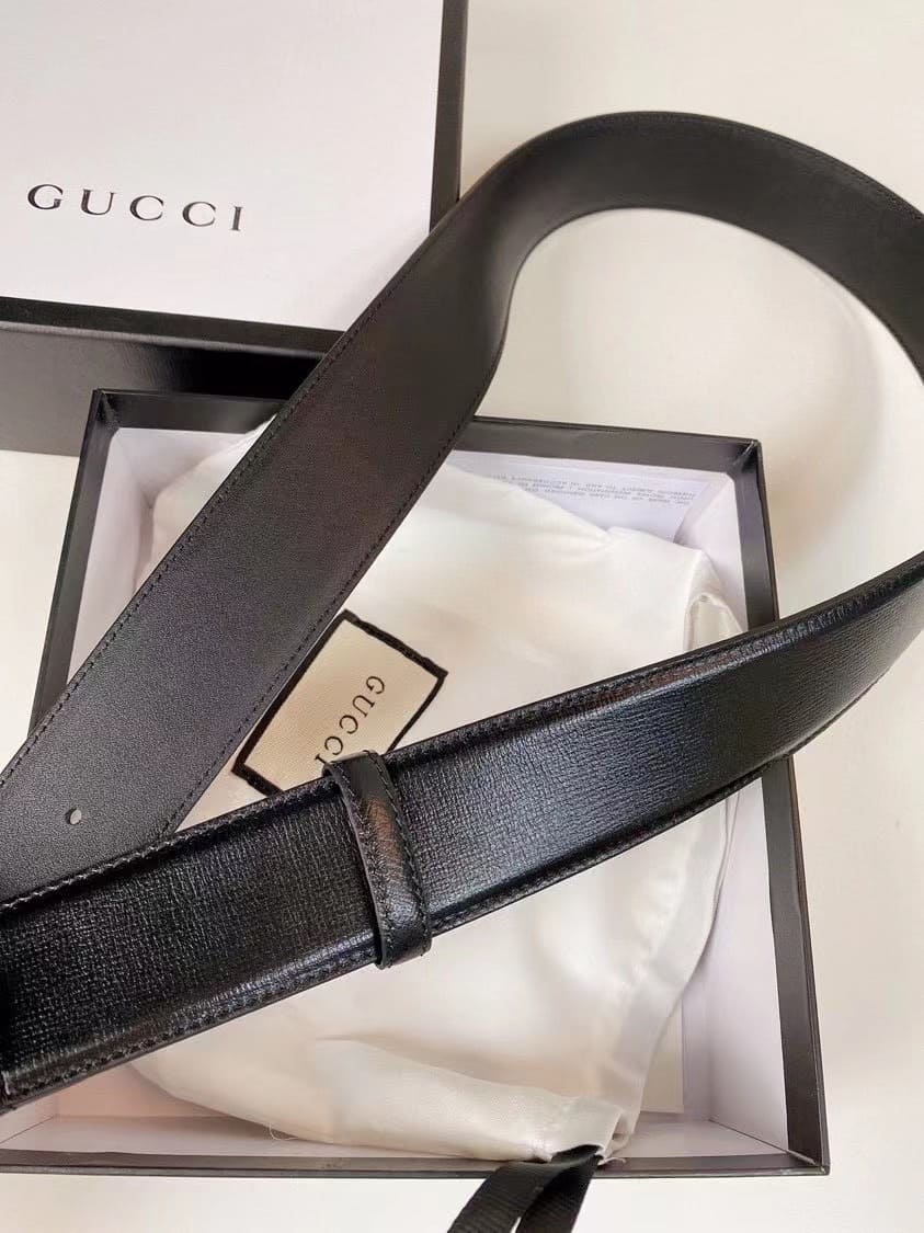 DÂY LƯNG GUCCI GG BLACK CALFSKIN LEATHER Khóa đen