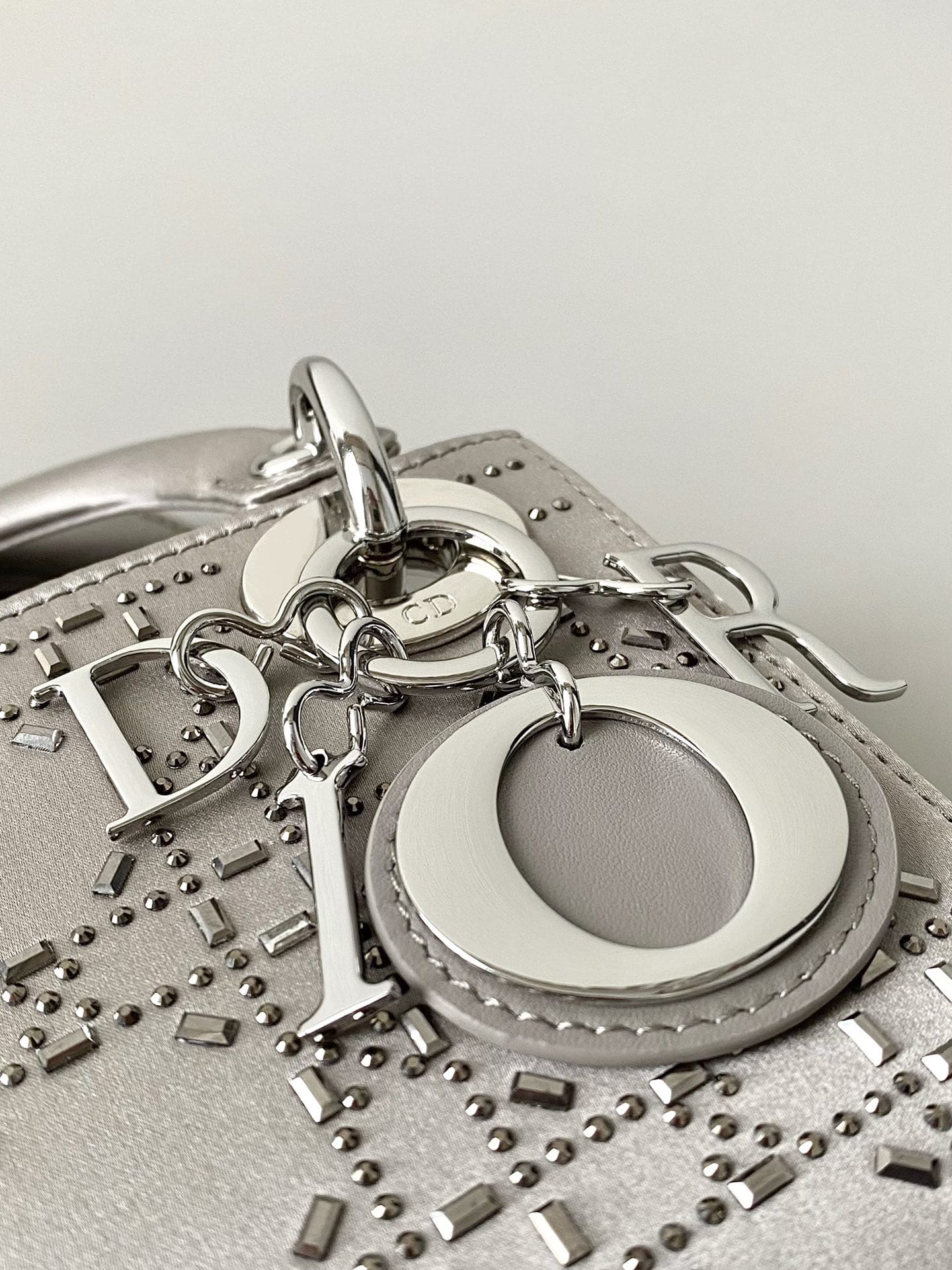 TÚI Dior Women Mini Lady Dior Bag Gray Strass Cannage Satin Top Quality