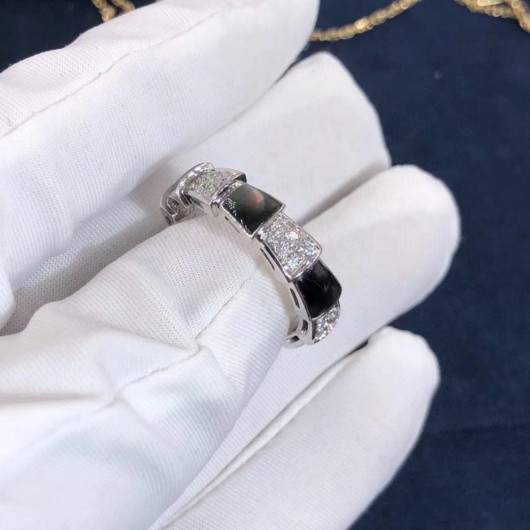 NHẪN BVLGARI Serpenti 18K White Gold Gray Mother-of-pearl and Pavé Diamonds