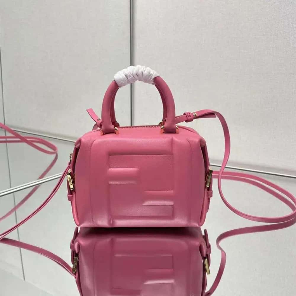 TÚI Fendi Women Nappa FF Mini Cube - Hồng da cừu