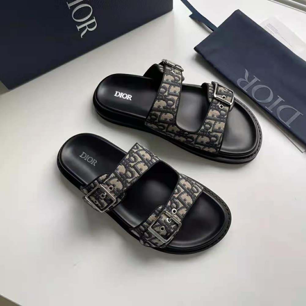 DÉP SANDAL DIOR Màu Be và Đen Dior Oblique Jacquard