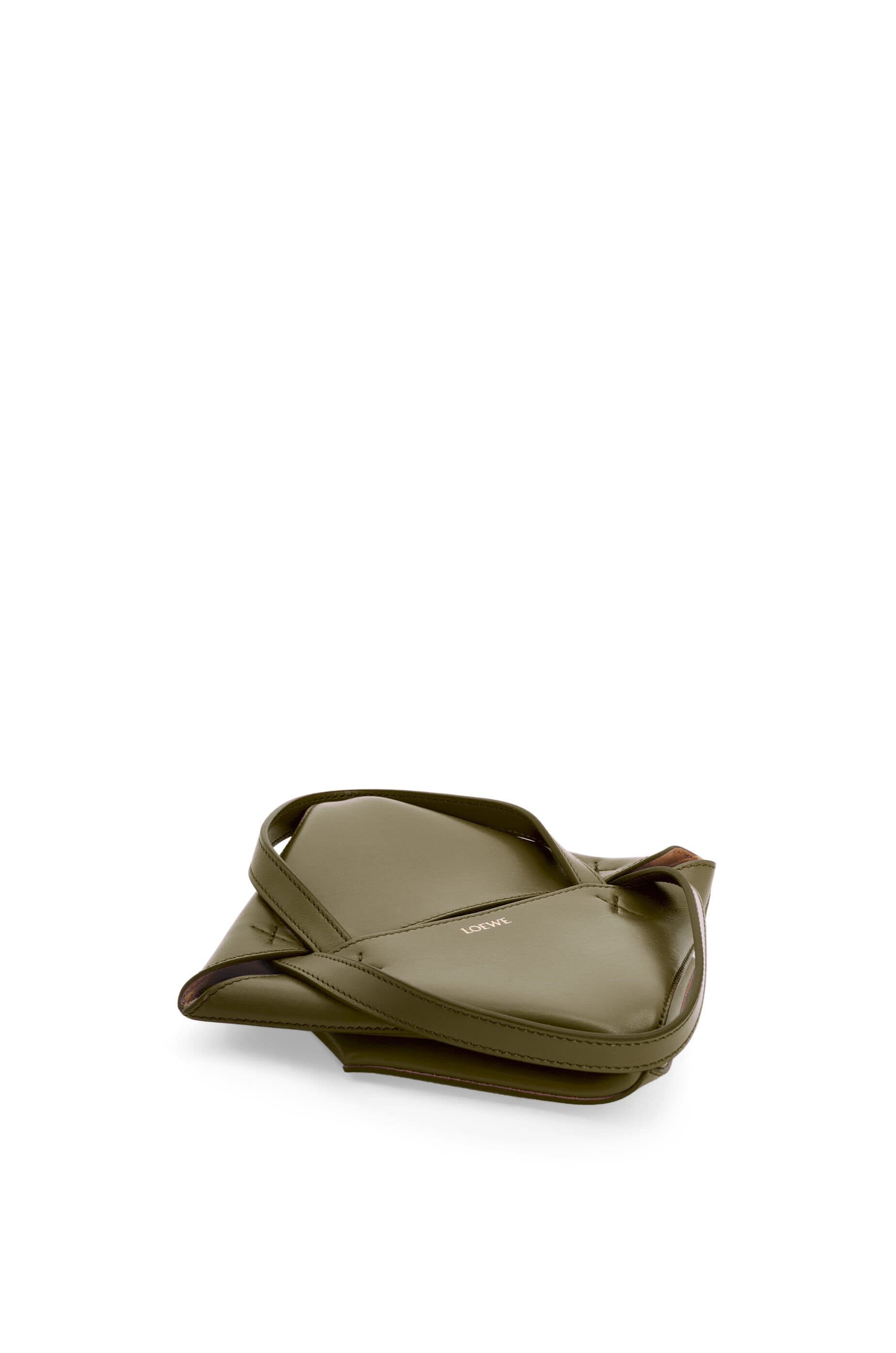 Túi LOEWE Mini Puzzle Fold Tote in shiny calfskin olive