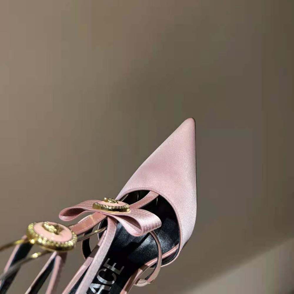 GIÀY Versace Women Gianni Ribbon Cage Satin Pumps-Pink