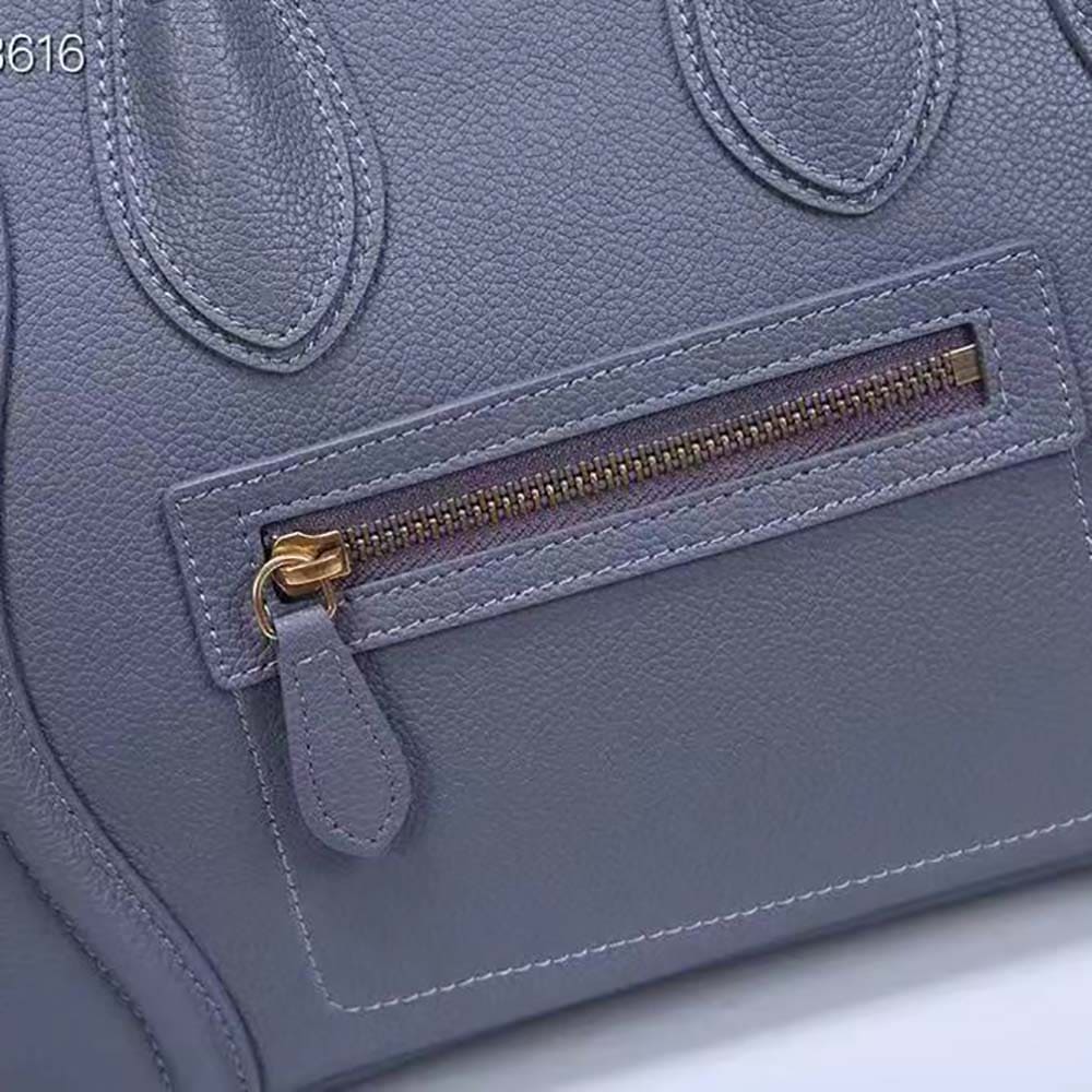 TÚI Celine Women Micro Luggage Handbag in Drummed Calfskin-Silver
