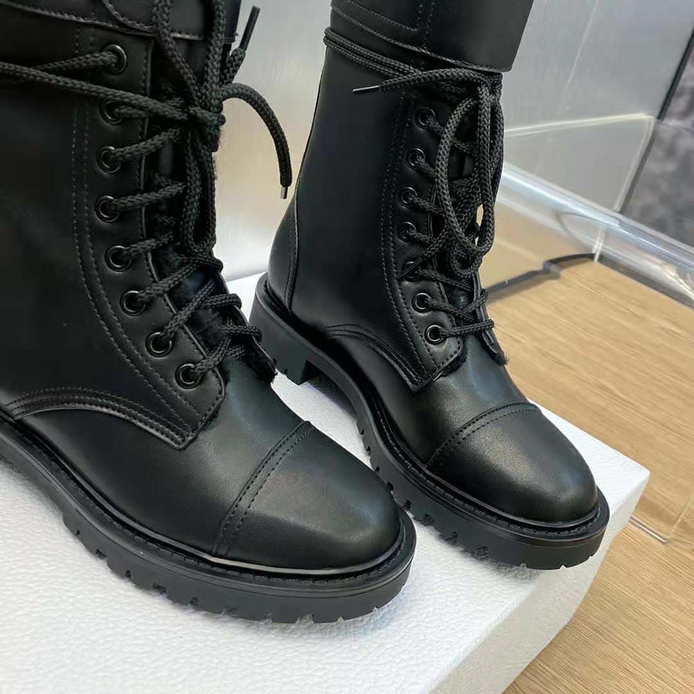 GIÀY Dior Women D-trap Ankle Boot Black Calfskin and Shearling