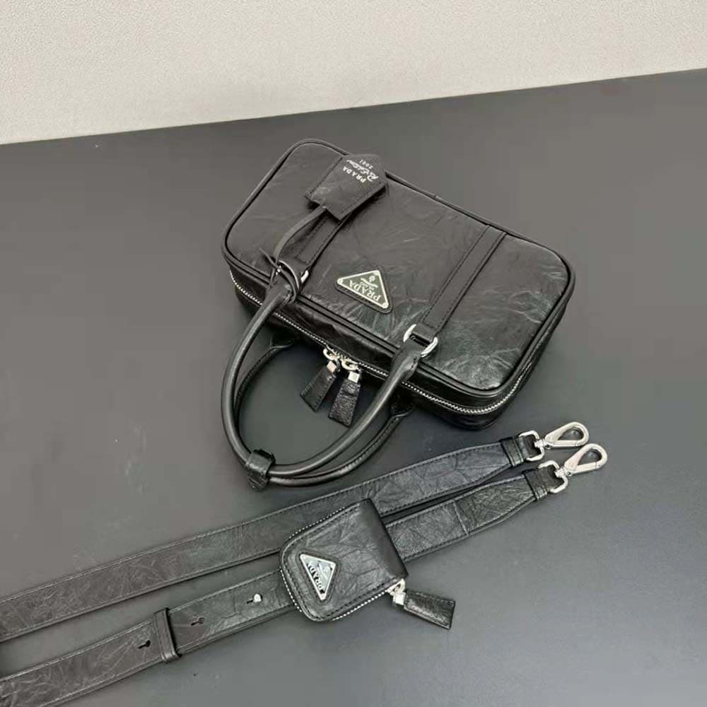 TÚI Prada Women Small Antique Nappa Leather Top Handle Bag-Black