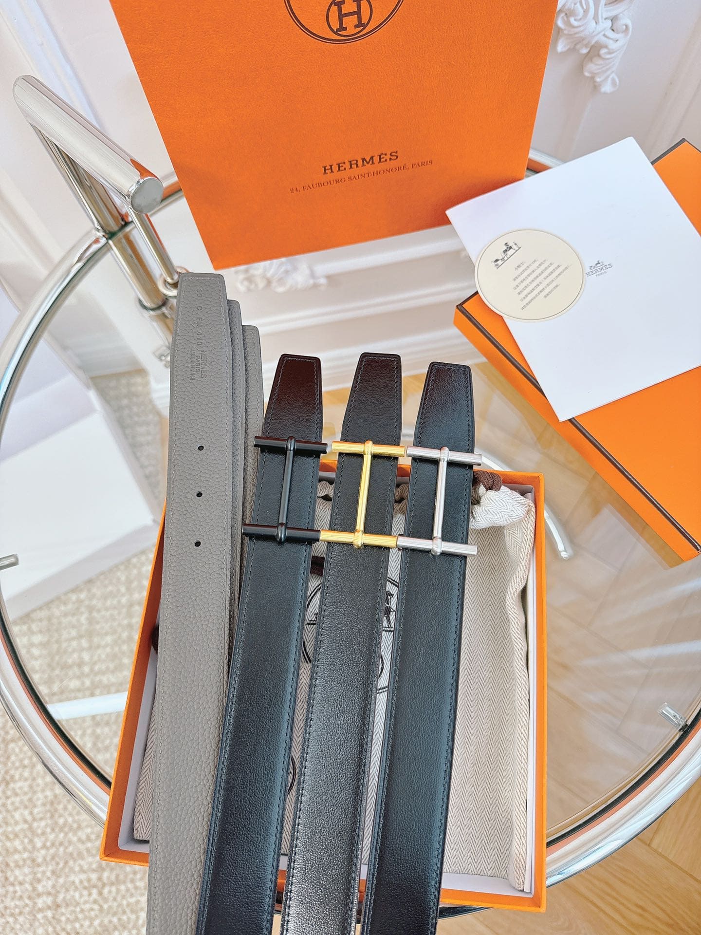 DÂY LƯNG HERMES H BLACK GRAY CALFSKIN leather hai mặt khóa bạc