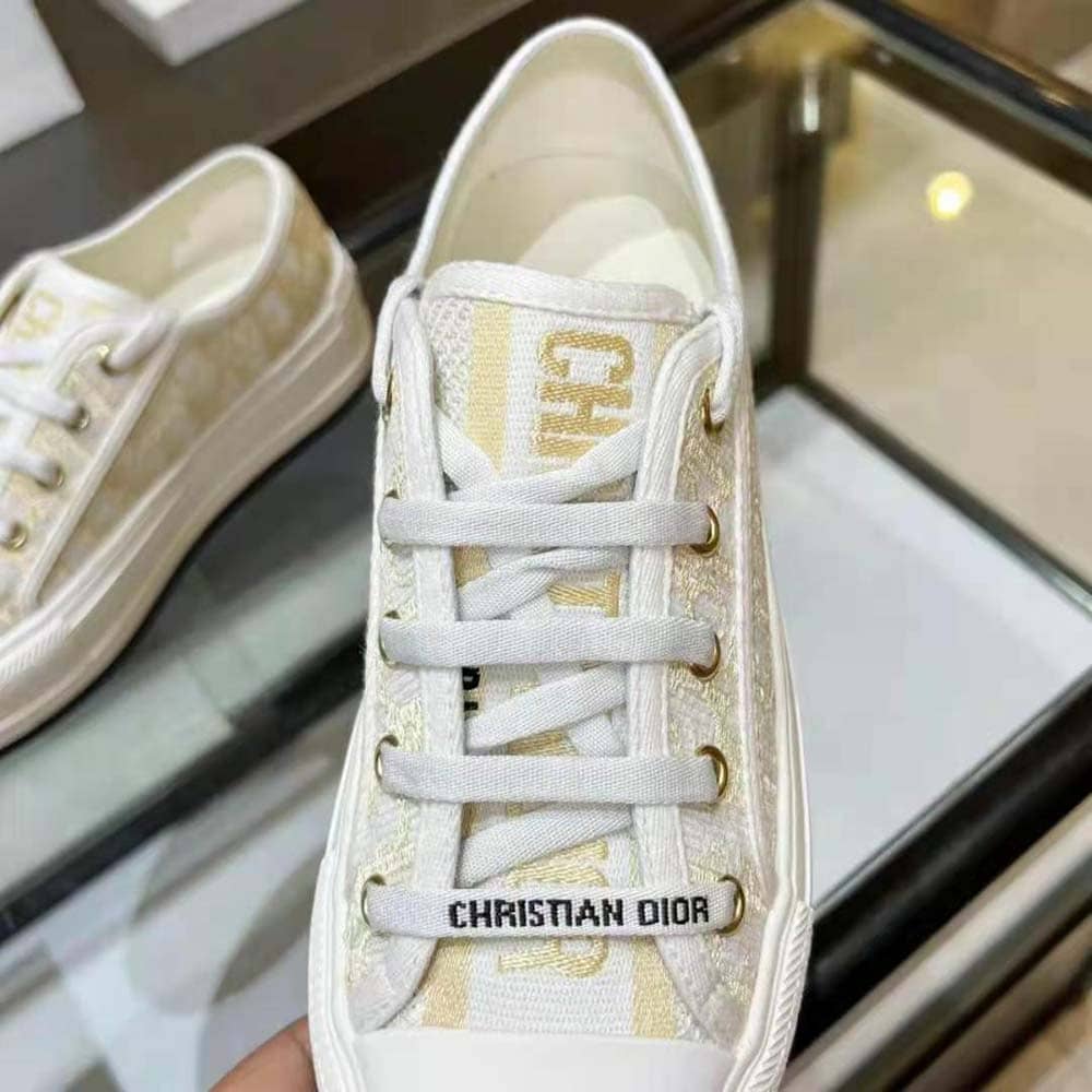 GIÀY Dior Women Walk’N’Dior Platform Sneaker White and Black Cotton Embroidered with Plan De Paris Motif